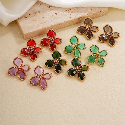 1 Pair Nordic Style Sweet Flower Plating Inlay Copper Zircon White Gold Plated Gold Plated Ear Studs