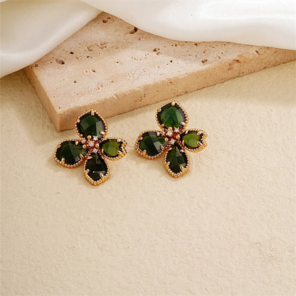 1 Pair Nordic Style Sweet Flower Plating Inlay Copper Zircon White Gold Plated Gold Plated Ear Studs