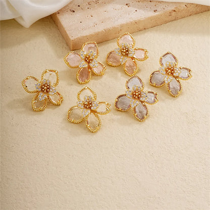 1 Pair Nordic Style Sweet Flower Plating Inlay Copper Zircon White Gold Plated Gold Plated Ear Studs