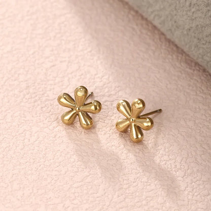 1 Pair Nordic Style XUPING Flower Asymmetrical Plating 304 Stainless Steel 18K Gold Plated Ear Studs