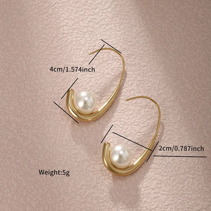 1 Pair Nordic Style XUPING Shiny C Shape Asymmetrical Plating Inlay 304 Stainless Steel Artificial Pearls 18K Gold Plated Ear Studs