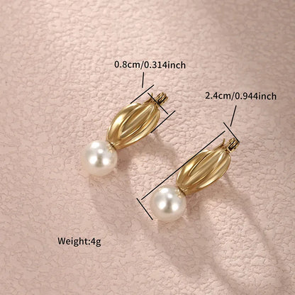 1 Pair Nordic Style XUPING Shiny C Shape Asymmetrical Plating Inlay 304 Stainless Steel Artificial Pearls 18K Gold Plated Ear Studs