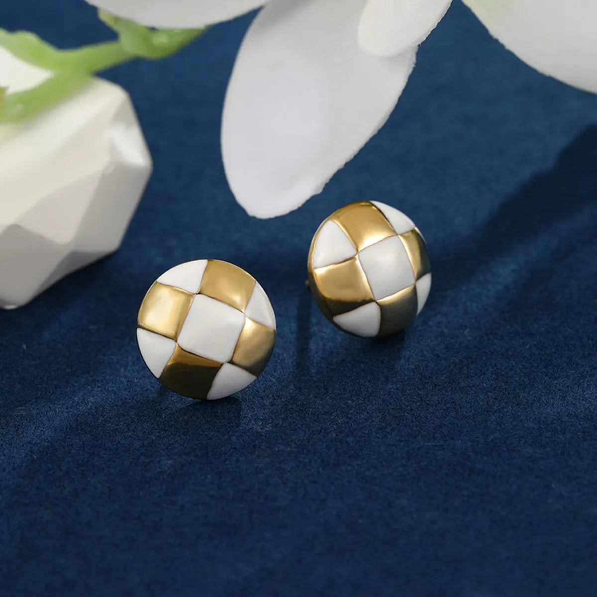 1 Pair Nordic Style XUPING Simple Style Oval Football Enamel Inlay Stainless Steel Zircon 14K Gold Plated Ear Studs