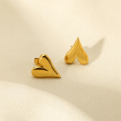 1 Pair Novelty Commute Heart Shape Plating Stainless Steel 18k Gold Plated Ear Studs