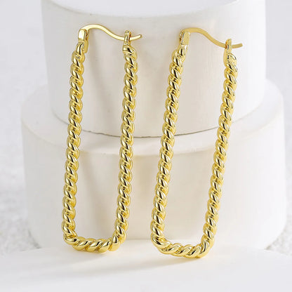 1 Pair Novelty Commute Shiny Solid Color Side Stripe Plating Pleated Copper 18k Gold Plated Hoop Earrings