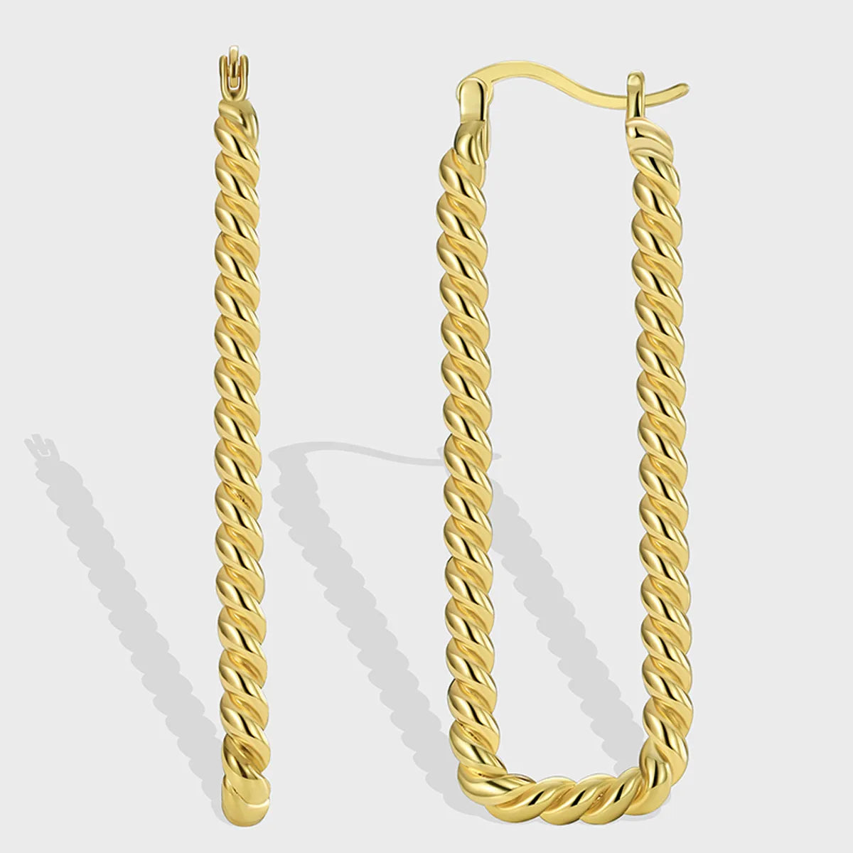 1 Pair Novelty Commute Shiny Solid Color Side Stripe Plating Pleated Copper 18k Gold Plated Hoop Earrings