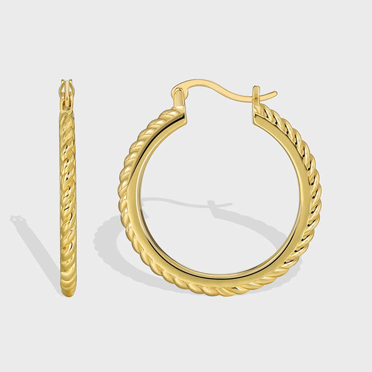 1 Pair Novelty Commute Shiny Solid Color Side Stripe Plating Pleated Copper 18k Gold Plated Hoop Earrings