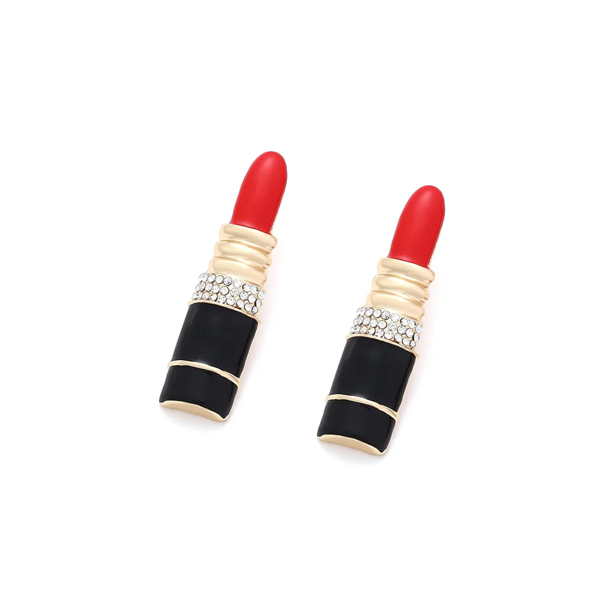 1 Pair Novelty Lipstick Enamel Alloy Rhinestones Ear Studs