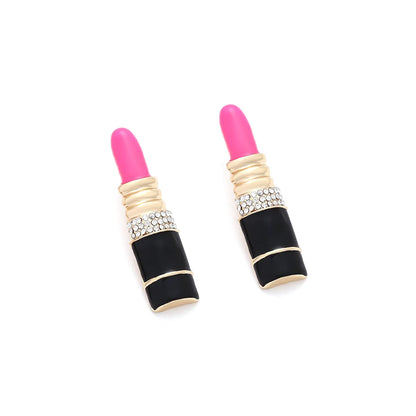 1 Pair Novelty Lipstick Enamel Alloy Rhinestones Ear Studs