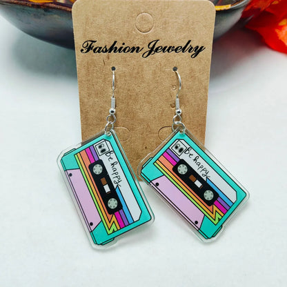 1 Pair Novelty Printing Color Block Rubik'S Cube Stoving Varnish Arylic Drop Earrings