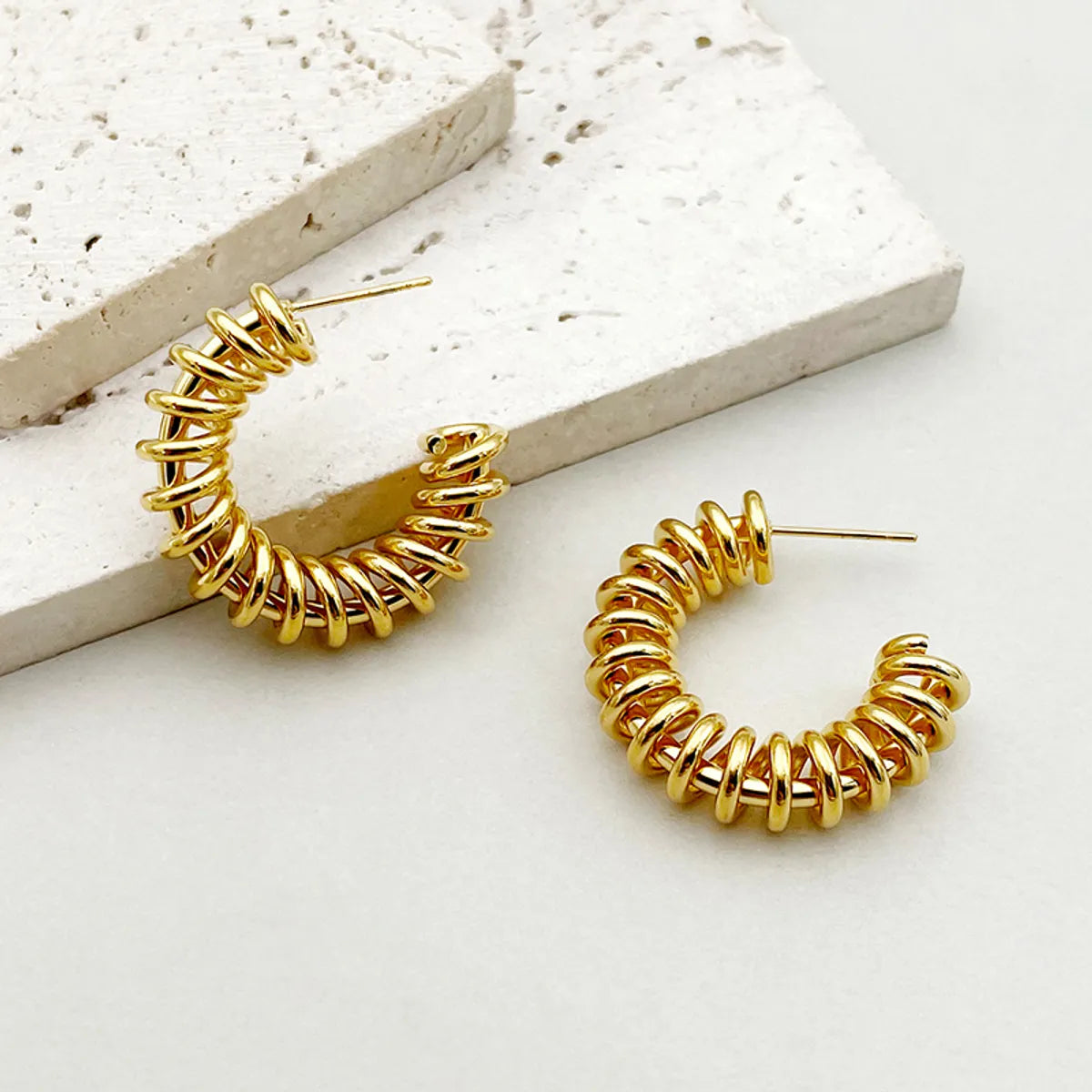 1 Pair Novelty Roman Style C Shape Plating Stainless Steel Gold Plated Ear Studs