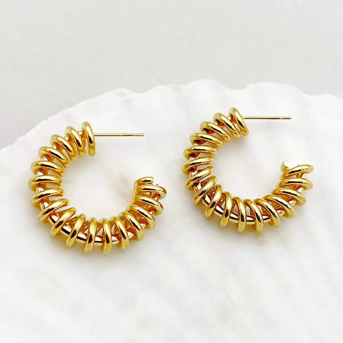 1 Pair Novelty Roman Style C Shape Plating Stainless Steel Gold Plated Ear Studs