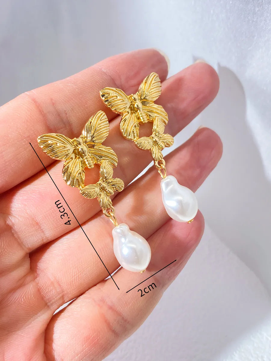 1 Pair Novelty Simple Style Butterfly Imitation Pearl Alloy Drop Earrings