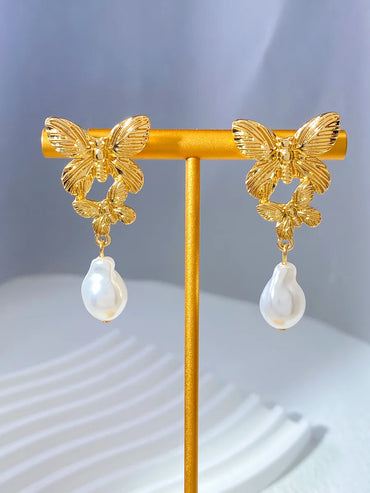 1 Pair Novelty Simple Style Butterfly Imitation Pearl Alloy Drop Earrings