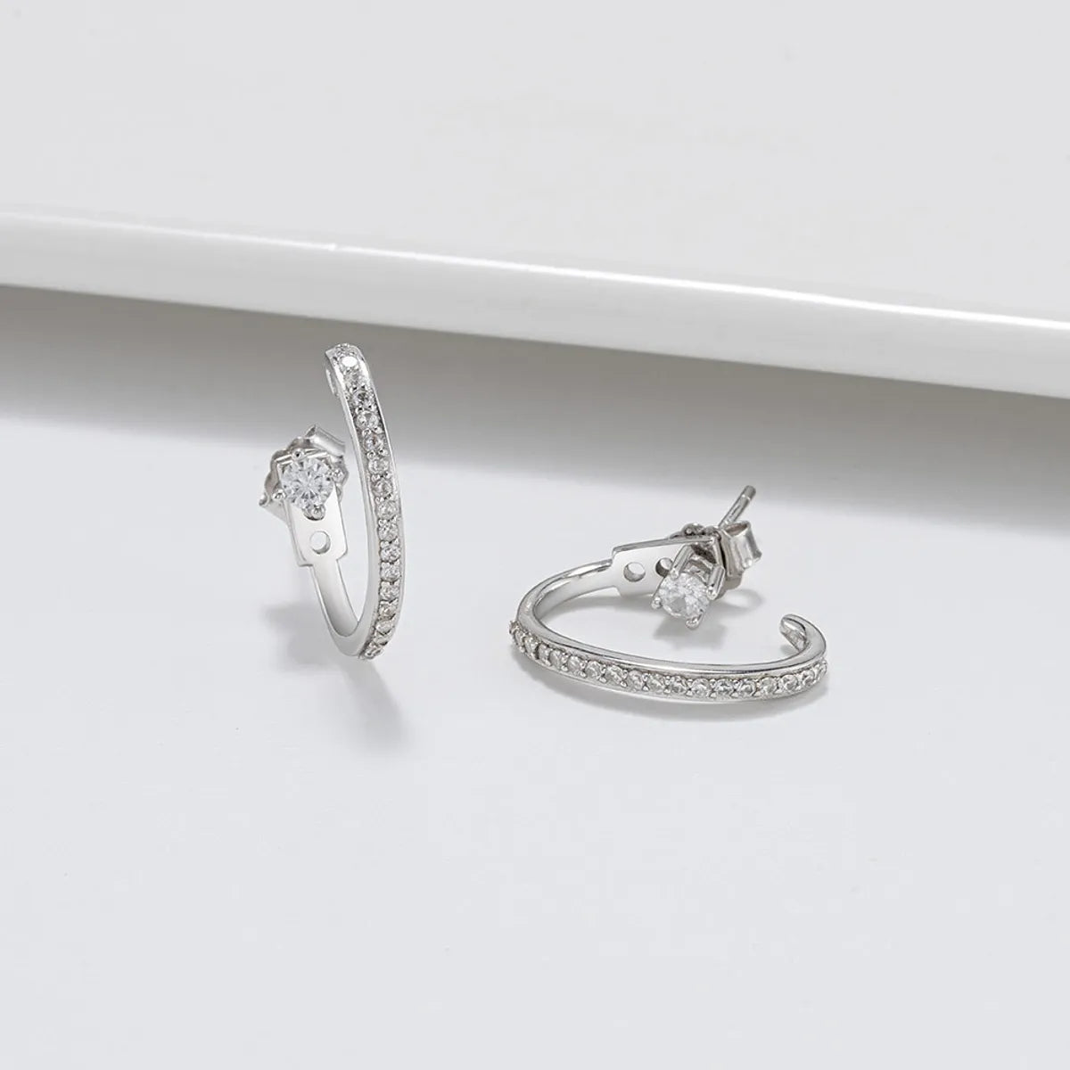 1 Pair Original Design Classic Style Korean Style C Shape Asymmetrical Plating Inlay Sterling Silver Zircon 14k Gold Plated White Gold Plated Silver Plated Ear Studs