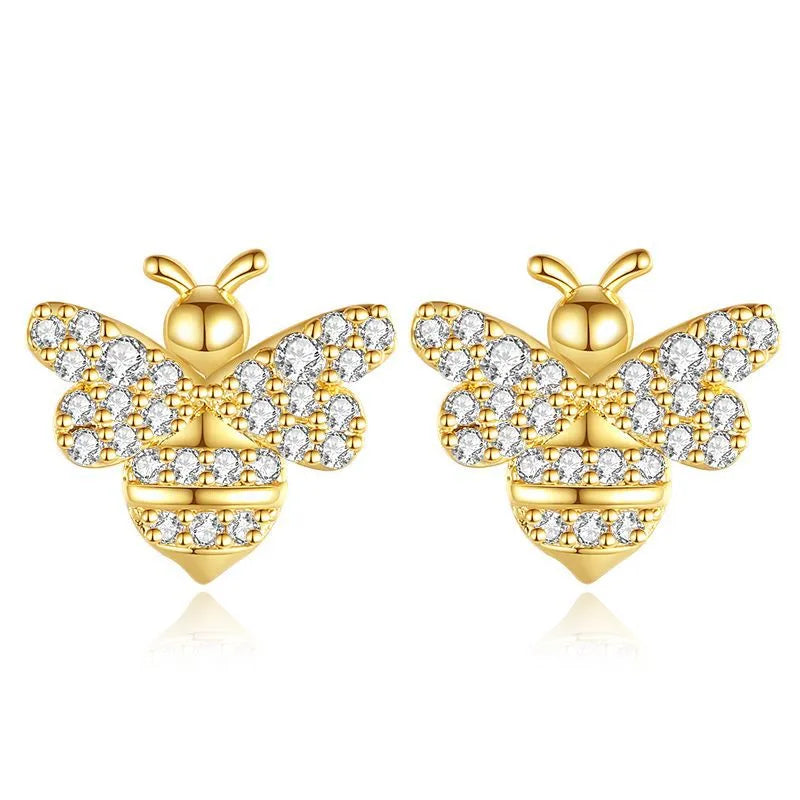 1 Pair Original Design Cute Insect Bee Plating Inlay Copper Zircon Gold Plated Platinum Plated Ear Studs