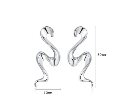 1 Pair Original Design Geometric Waves Plating Sterling Silver White Gold Plated Drop Earrings