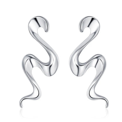 1 Pair Original Design Geometric Waves Plating Sterling Silver White Gold Plated Drop Earrings