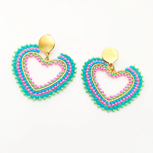 1 Pair Original Design Heart Shape Glass Seed Bead Drop Earrings