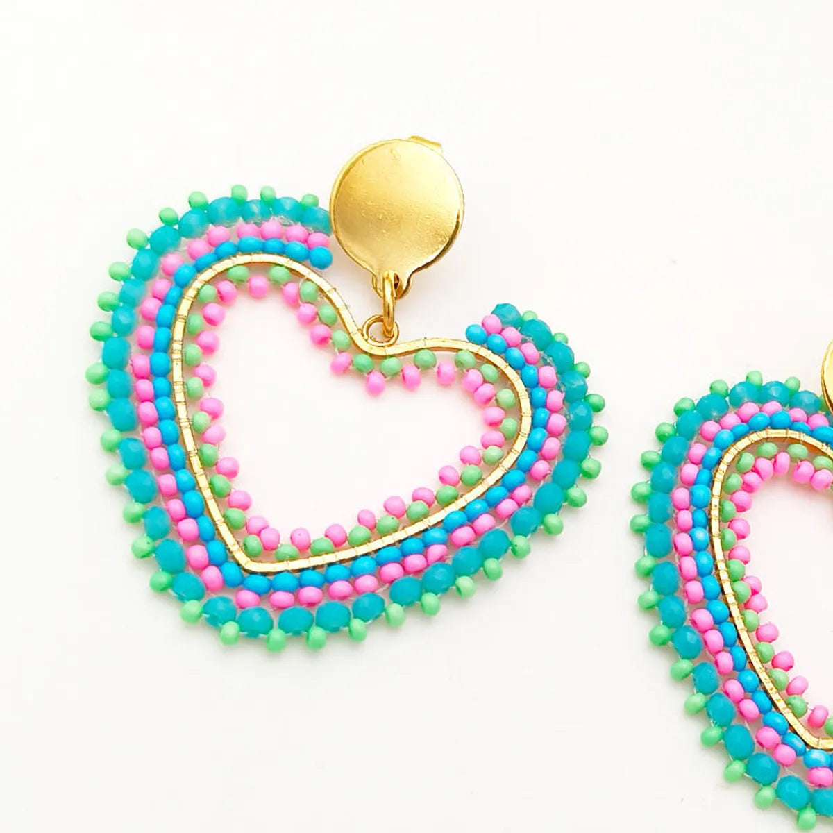 1 Pair Original Design Heart Shape Glass Seed Bead Drop Earrings