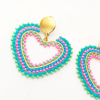 1 Pair Original Design Heart Shape Glass Seed Bead Drop Earrings