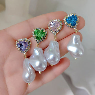 1 Pair Original Design Heart Shape Inlay Imitation Pearl Artificial Diamond Drop Earrings