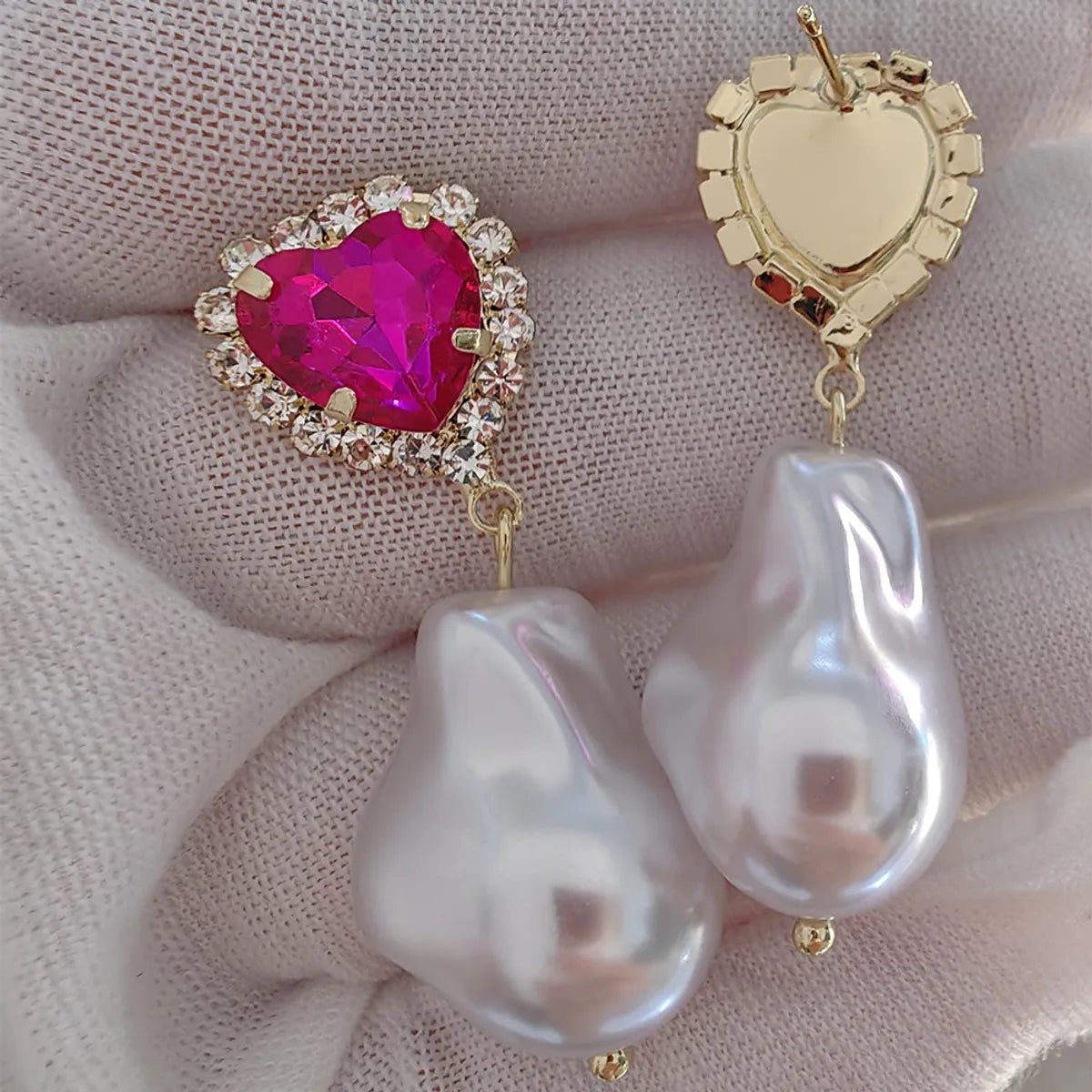 1 Pair Original Design Heart Shape Inlay Imitation Pearl Artificial Diamond Drop Earrings