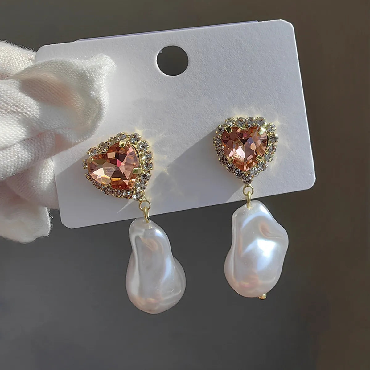 1 Pair Original Design Heart Shape Inlay Imitation Pearl Artificial Diamond Drop Earrings