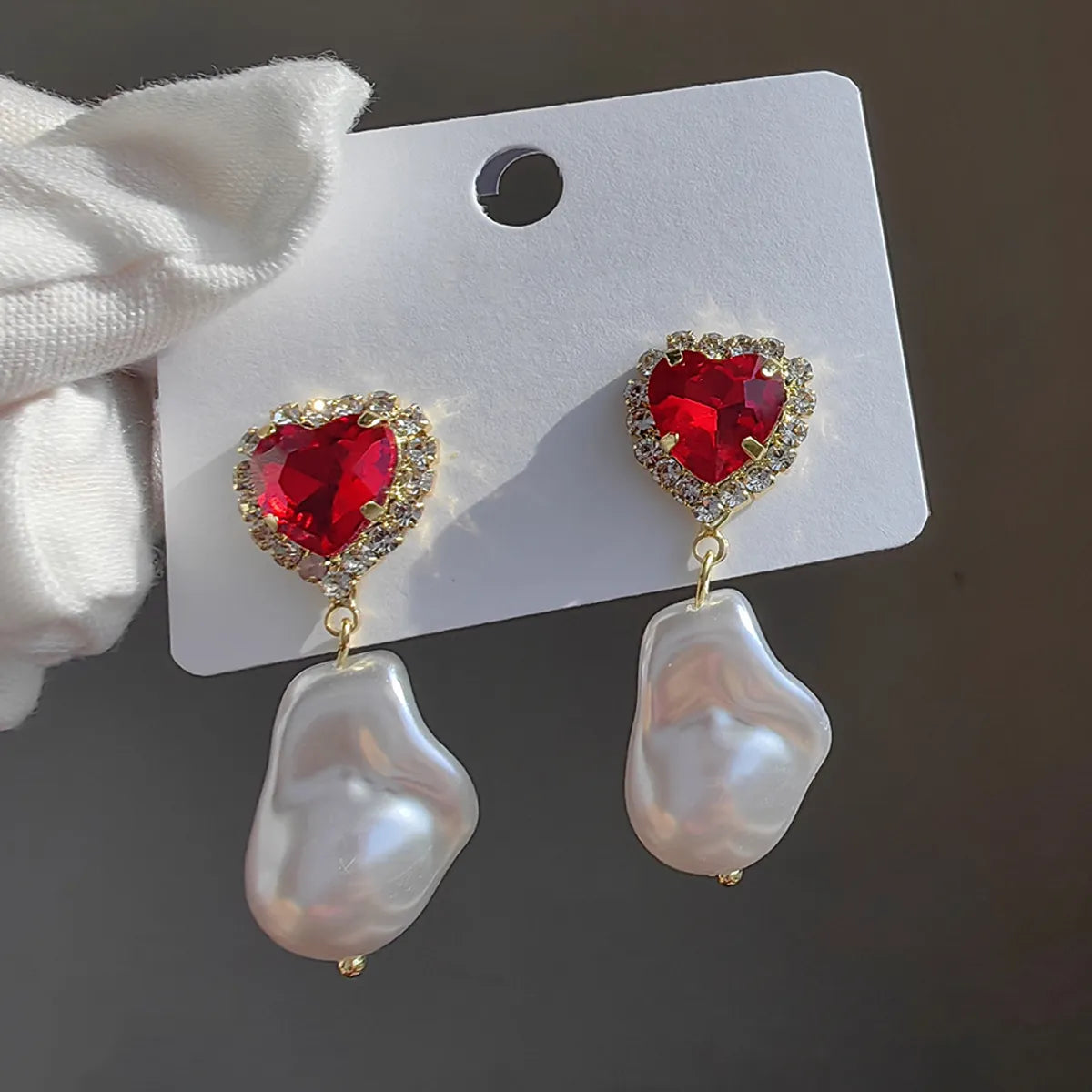 1 Pair Original Design Heart Shape Inlay Imitation Pearl Artificial Diamond Drop Earrings