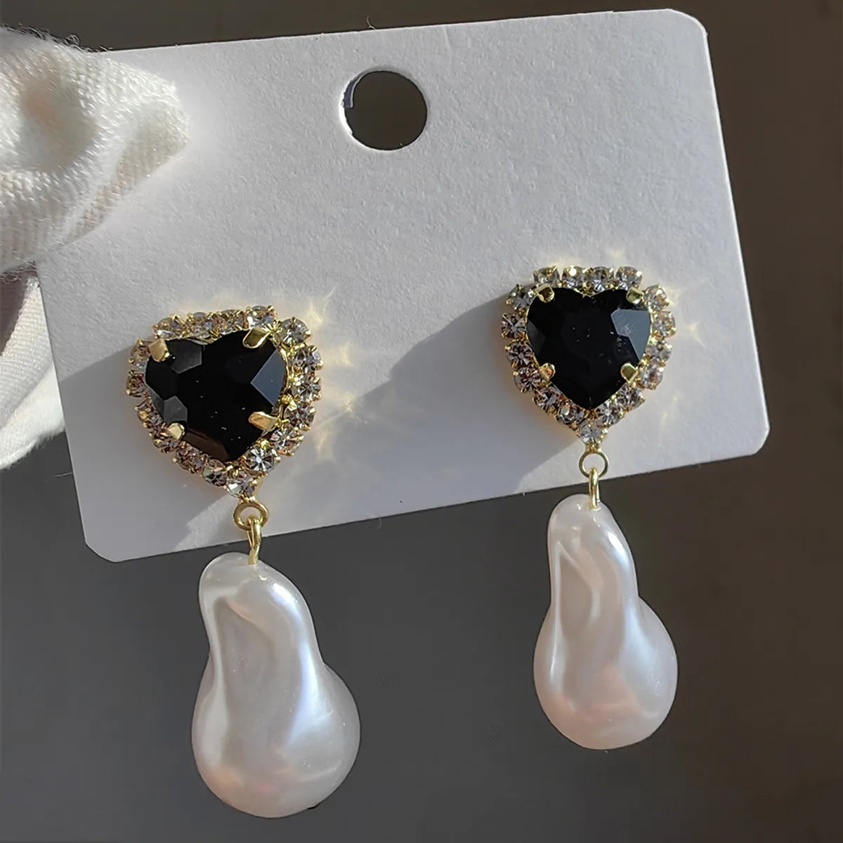 1 Pair Original Design Heart Shape Inlay Imitation Pearl Artificial Diamond Drop Earrings