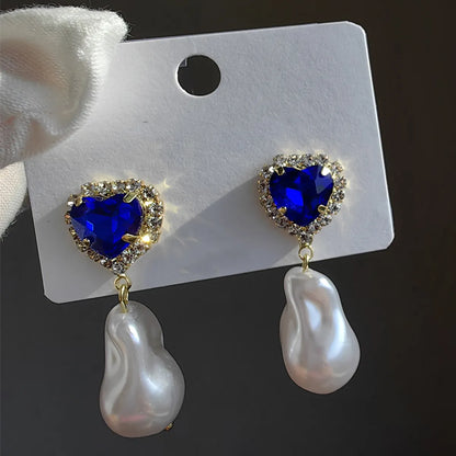 1 Pair Original Design Heart Shape Inlay Imitation Pearl Artificial Diamond Drop Earrings