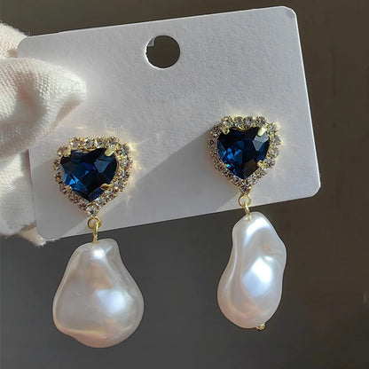 1 Pair Original Design Heart Shape Inlay Imitation Pearl Artificial Diamond Drop Earrings