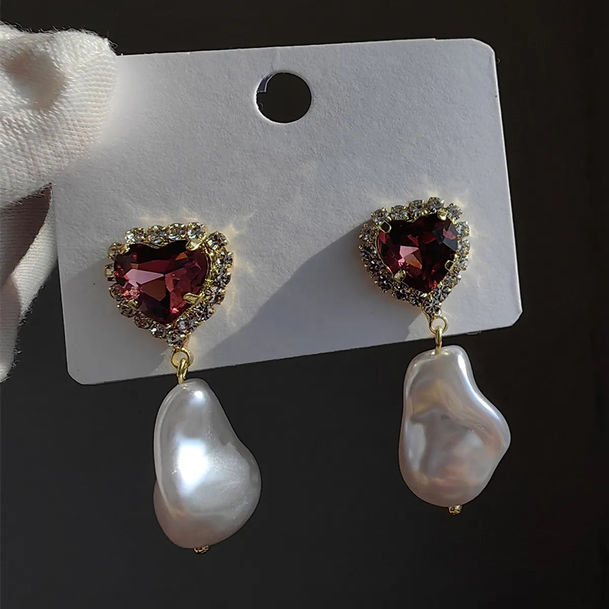 1 Pair Original Design Heart Shape Inlay Imitation Pearl Artificial Diamond Drop Earrings