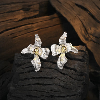 1 Pair Original Design Leaf Flower Plating Sterling Silver 24k Gold Plated White Gold Plated Ear Studs