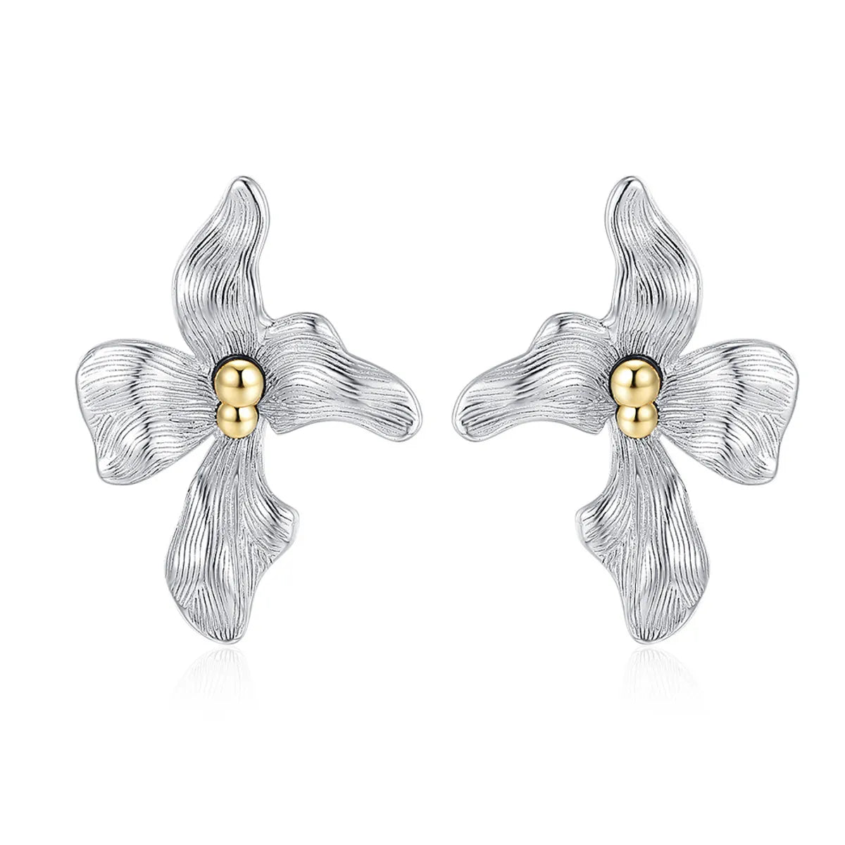 1 Pair Original Design Leaf Flower Plating Sterling Silver 24k Gold Plated White Gold Plated Ear Studs