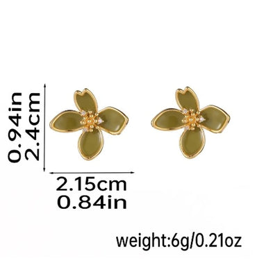 1 Pair Original Design Romantic Flower Enamel Inlay Copper Artificial Pearls Rhinestones Zircon 18K Gold Plated Ear Studs