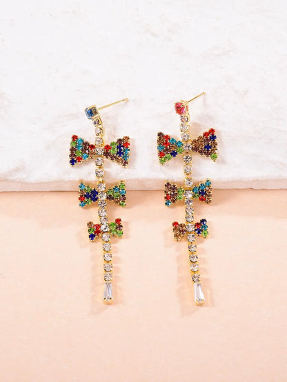 1 Pair Original Design Shiny Bow Knot Inlay Zircon Zircon Drop Earrings