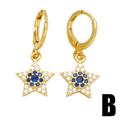 1 Pair Original Design Streetwear Sun Star Plating Inlay Copper Zircon 18k Gold Plated Drop Earrings