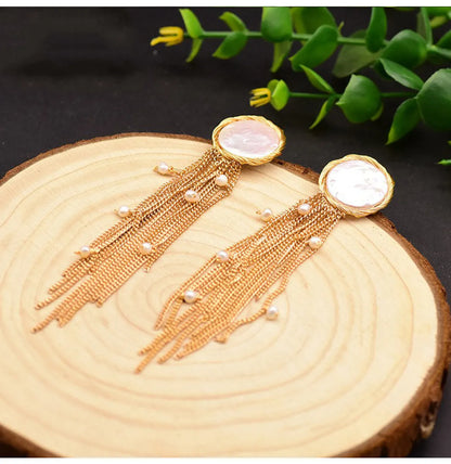 1 Pair Original Design Tassel Plating Inlay Freshwater Pearl Pearl 18k Gold Plated Drop Earrings