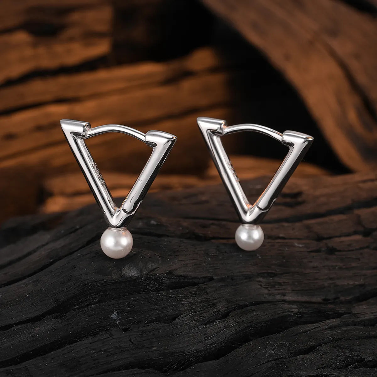 1 Pair Original Design Triangle Plating Sterling Silver White Gold Plated Earrings