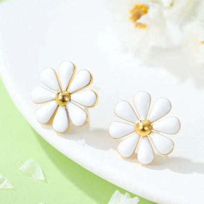 1 Pair Pastoral Daisy 304 Stainless Steel Ear Studs