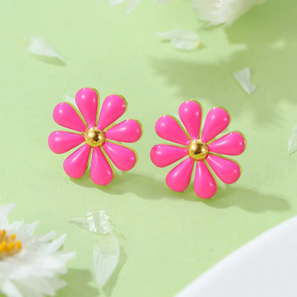 1 Pair Pastoral Daisy 304 Stainless Steel Ear Studs