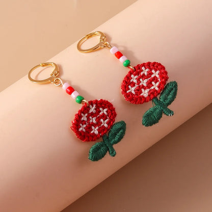 1 Pair Pastoral Flower Cloth Drop Earrings