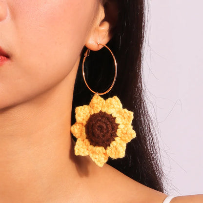 1 Pair Pastoral Flower Patchwork Knit Zinc Alloy Drop Earrings