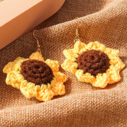 1 Pair Pastoral Flower Patchwork Knit Zinc Alloy Drop Earrings