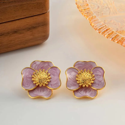 1 Pair Pastoral Flower Plating Alloy Ear Studs