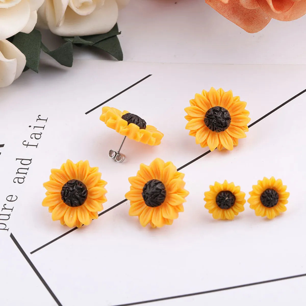 1 Pair Pastoral Flower Plating Resin Silver Plated Ear Studs