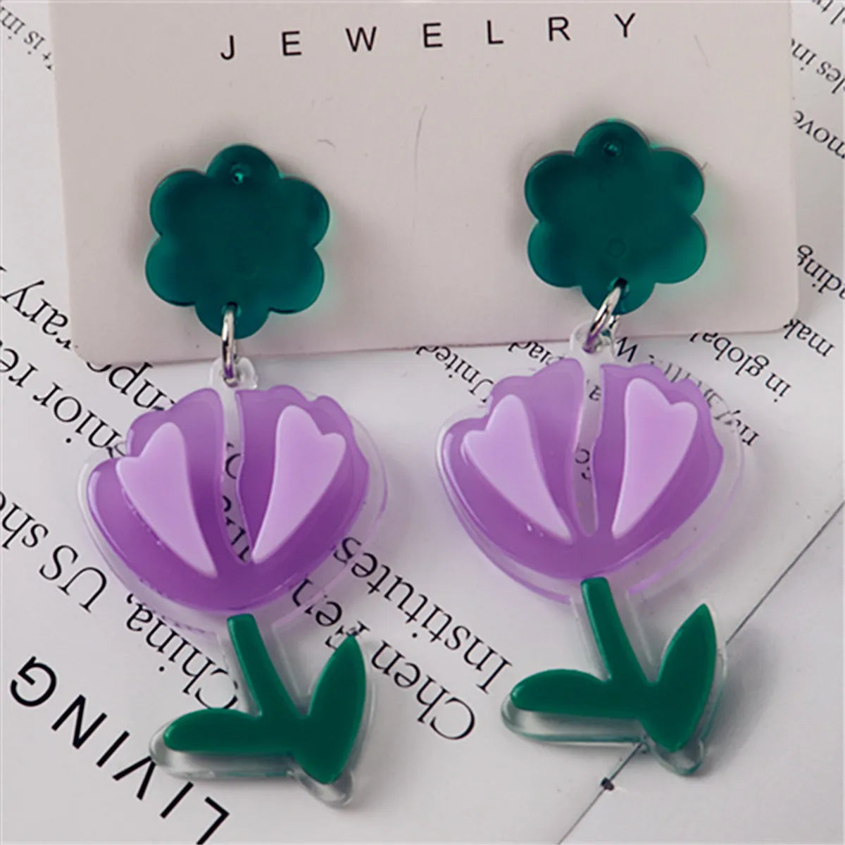 1 Pair Pastoral Flower Printing Arylic Drop Earrings