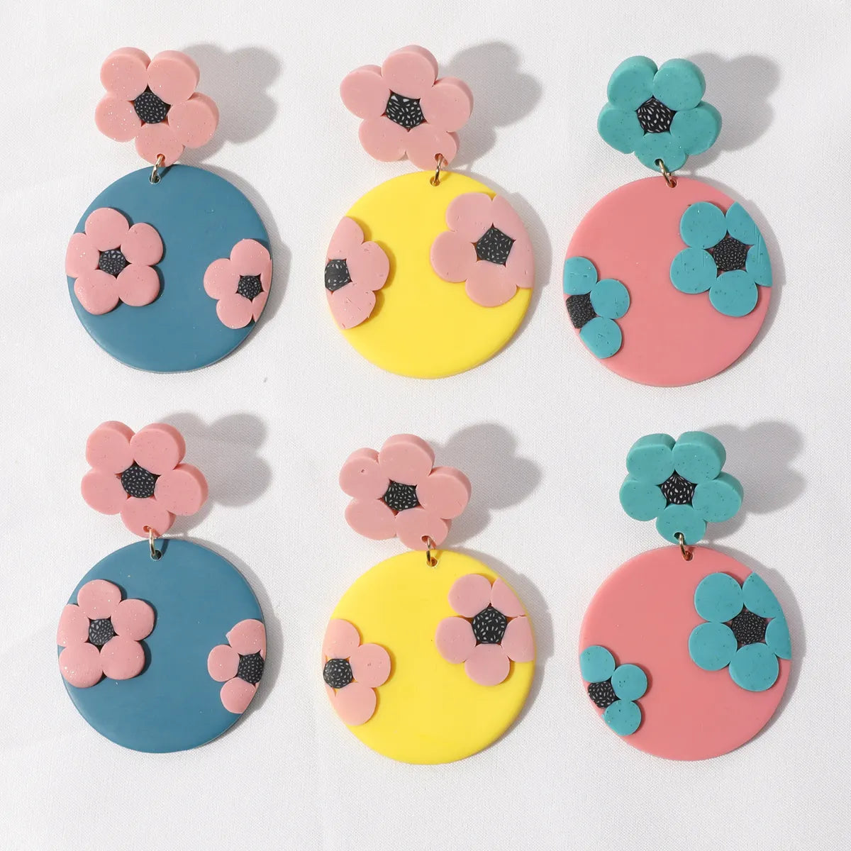 1 Pair Pastoral Flower Soft Clay Drop Earrings