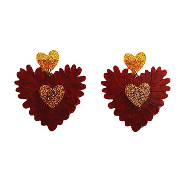 1 Pair Pastoral Heart Shape Arylic Patchwork Women'S Drop Earrings